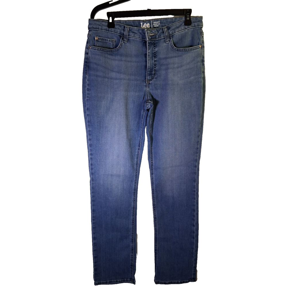 Ladies Lee Regular Fit Straight Leg Mid Rise Stretch Medium Wash Blue Jeans 12L